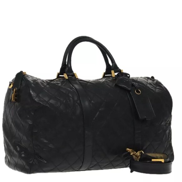 CHANEL Boston Bag Leather 2way Black Gold CC - Picture 1 of 15
